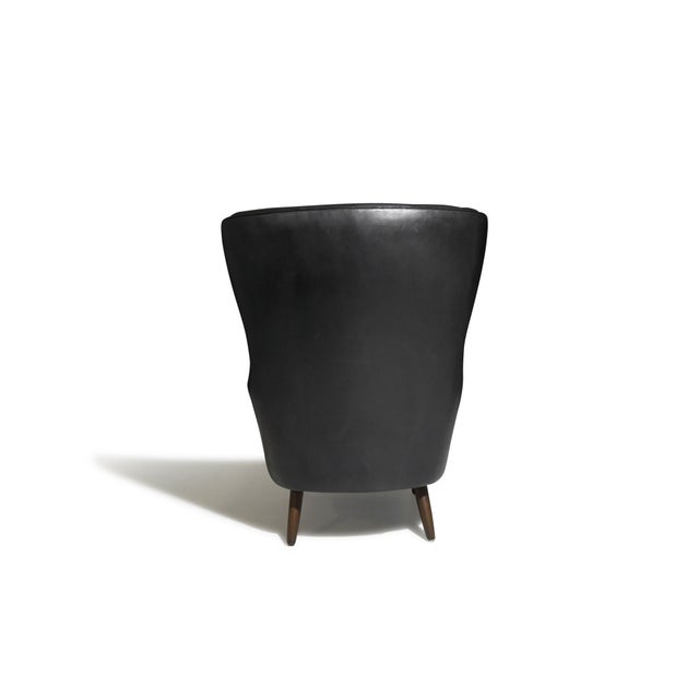 Animal Skin Mid 20th Century Pair of Sculptural Danish Wingback Chairs in Black Leather Attributed to Georg Kofoed For Sale - Image 7 of 11