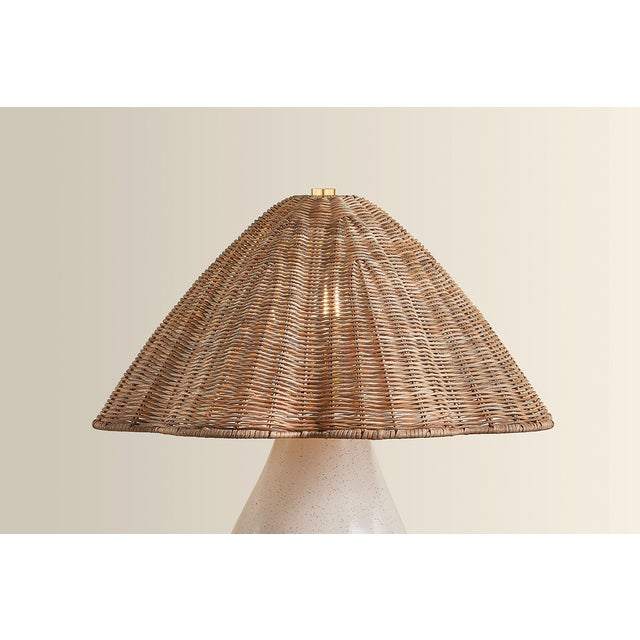Boho Chic Mitzi Deanne 17.5 in. 1 Light Table Lamp in Aged Brass and Ceramic Creamy Oat Finish For Sale - Image 3 of 7