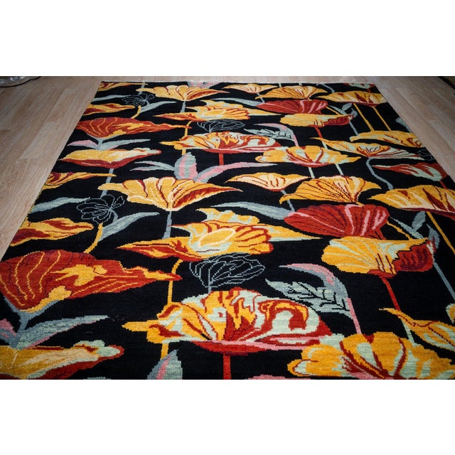 8x10 Black Art Nouveau Geometric Modern Hand Knotted Wool Carpet Rug For Sale In New York - Image 6 of 6