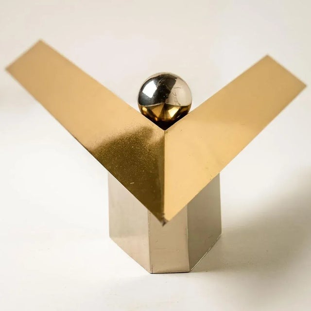 1970s Art Deco Style Brass and Chrome Wall Sconce, 1980s For Sale - Image 5 of 10