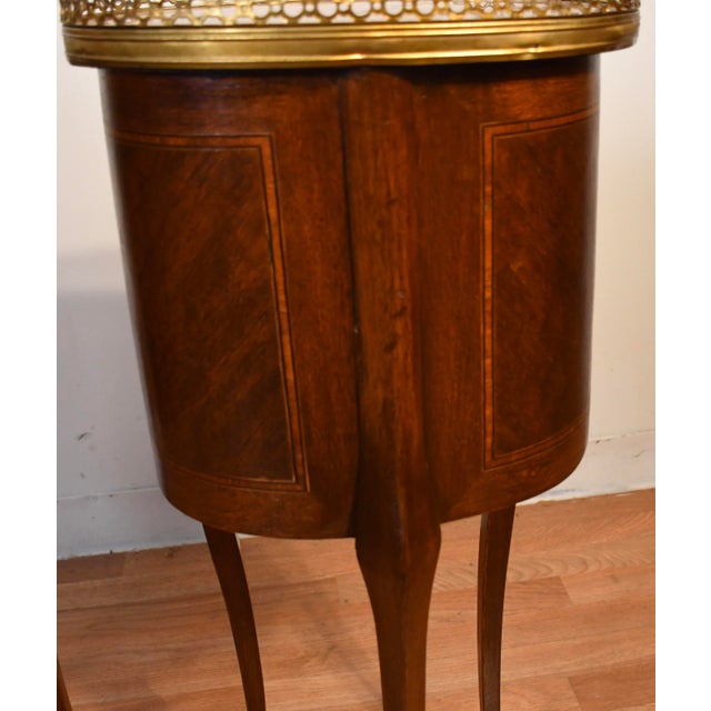 1880 Antique French Louis XV Walnut Inlaid Marble Top Nightstands Bedside Tables For Sale - Image 13 of 16