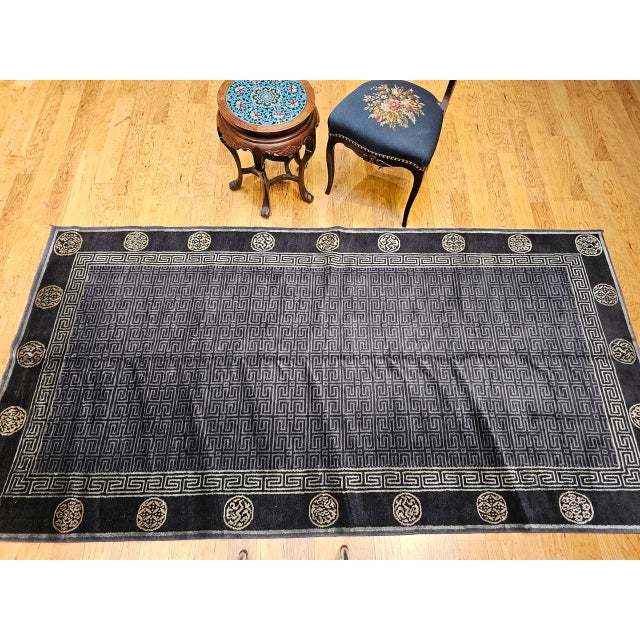 1900 - 1909 Vintage Tibetan Area Rug with Gold Medallions and Deity Symbols, 1920s, 5' x 9' For Sale - Image 5 of 16