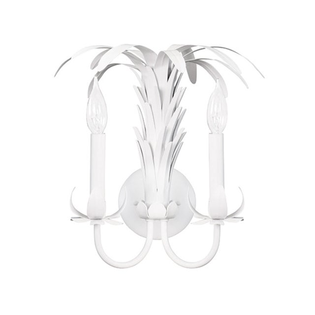 New special order item. Not vintage. PALM SPRAY TWO ARM TOLE WALL SCONCE IN WHITE. UL approved for two E12 candelabra...