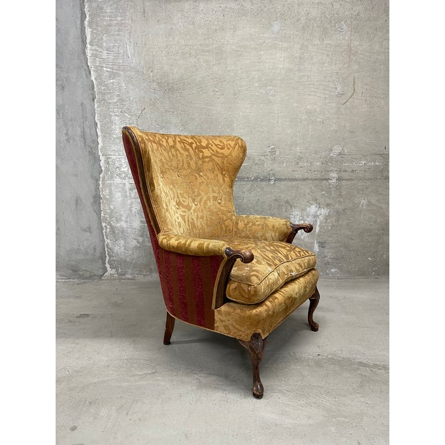 Queen Anne Vintage Wingback Armchair For Sale - Image 3 of 14