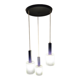 Vintage Mid-Century Modern Cylindrical Glass 3 Light Cascading Pendant Chandelier Panton Style For Sale