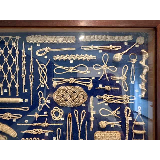 Navy Blue Mid 20th Century Maritime Nautical Knot Board 142 Hand-Tied Fancy Knots, Splices & Rope Framed For Sale - Image 8 of 9