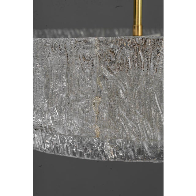 Round Textured Glass Ring and Brass Pendant Lamp by J. T. Kalmar, 1950s For Sale - Image 12 of 18