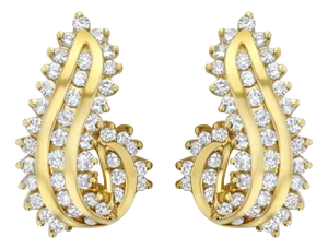 3 Carat Cluster Diamond Earrings 14k Yellow Gold, 2 Pieces