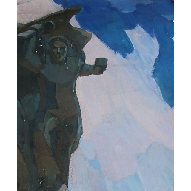 Realism Original Socialist Realism Oil Painting: Ukrainian Artist, Monumental Architecture 120-100 For Sale - Image 3 of 6
