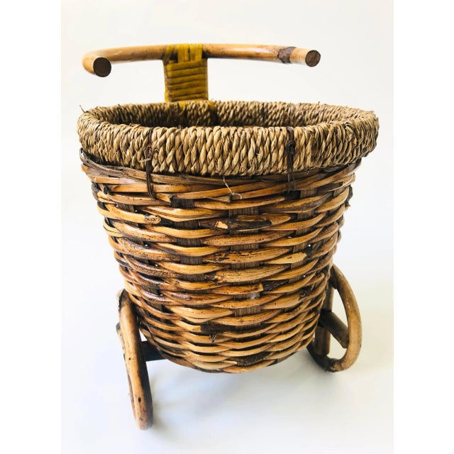 Brown Vintage Rattan Bicycle Plant Basket For Sale - Image 8 of 12