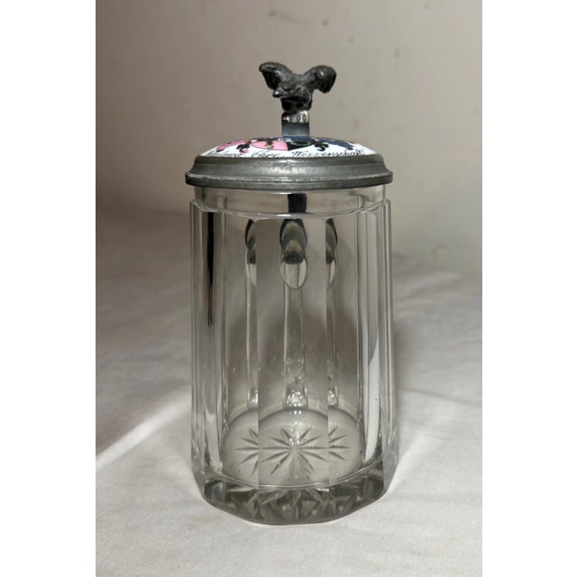 Antique 1800's Armorial Painted Porcelain Glass Pewter German Lidded Beer Stein For Sale - Image 11 of 15
