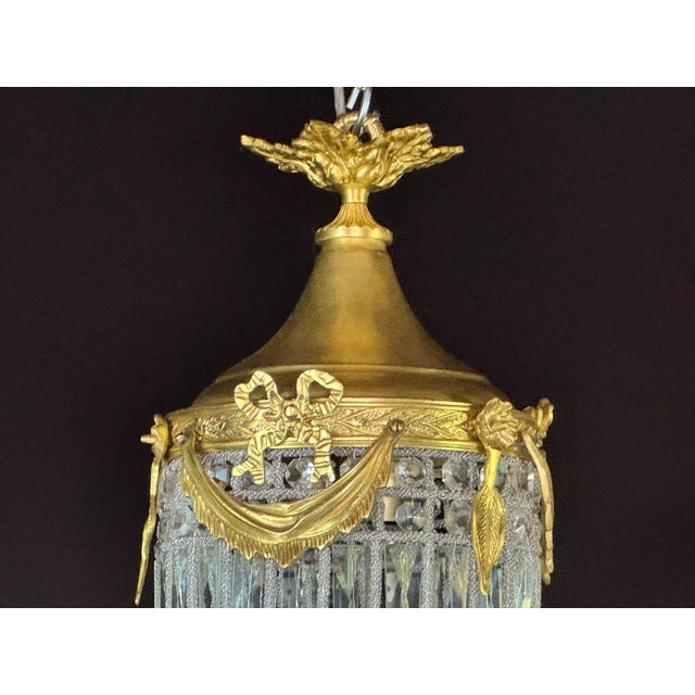 1970 French Louis XVI Gold Bronze Crystal Chandelier Lantern - 1 Pc For Sale - Image 6 of 11