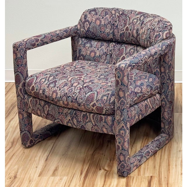 Vintage Damask Upholstery Rounded Back Parsons Chair For Sale - Image 9 of 14