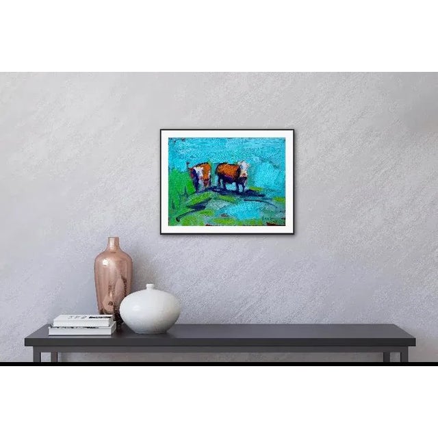 Two Cows, Abstract Cow Oil Painting For Sale - Image 4 of 9