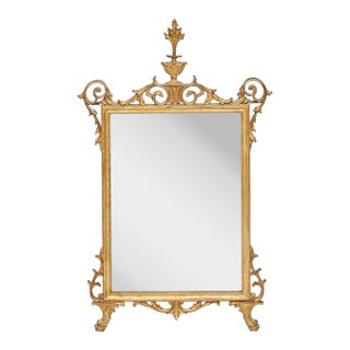 19th Century Continental Giltwood Mirror With Urn and Flame Crest For Sale