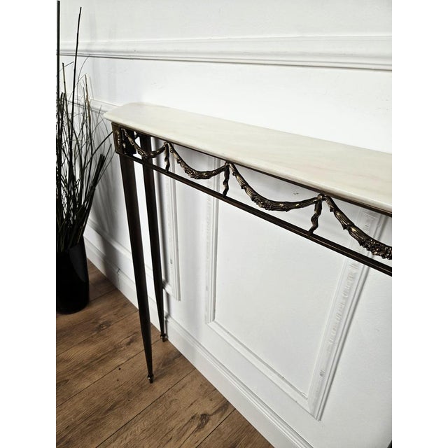 Mid-Century Modern Italian Brass Console Table with White Marble Top, 1950s For Sale - Image 10 of 11