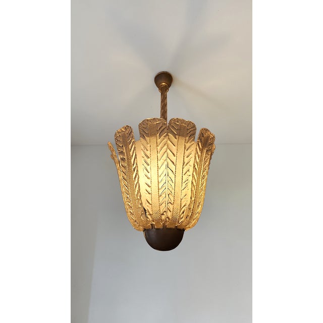 Pendant Light in Clear and Gilded Glass from Barovier & Toso, Italy, 1940s For Sale - Image 4 of 10