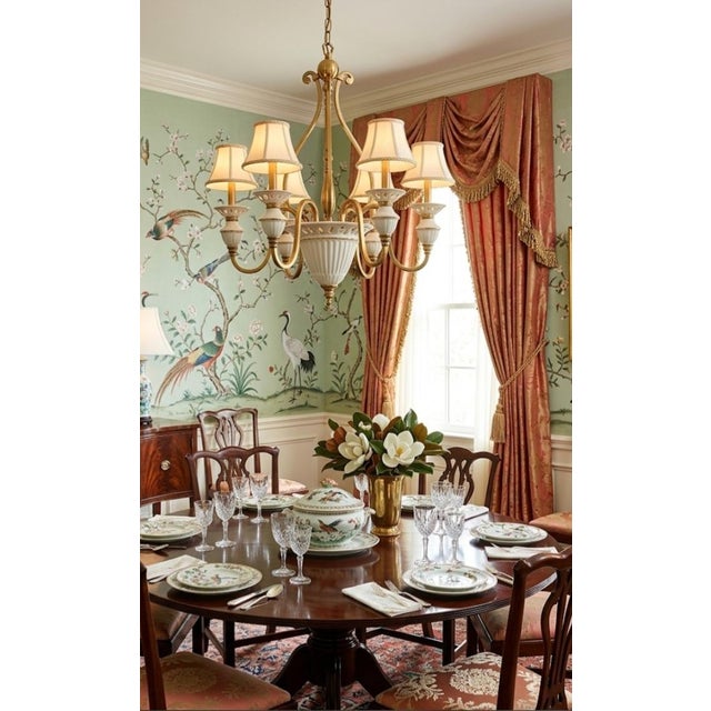 Vintage Lenox Porcelain Brass Large 6 Light Traditional Chandelier For Sale - Image 14 of 14