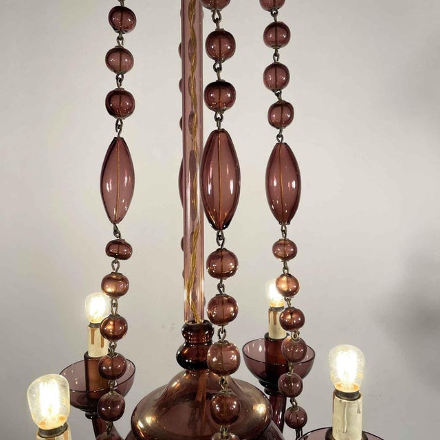 Venetian Amethyst Blown Glass Chandelier, 1900s For Sale - Image 9 of 13