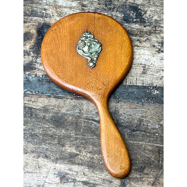 Vintage Art Nouveau Carved Wood Handheld Mirror For Sale - Image 12 of 12