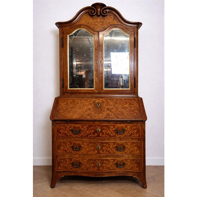 Wood Louis XV Style Curved Cabinet with Secretary in Walnut and Marquetry For Sale - Image 7 of 7