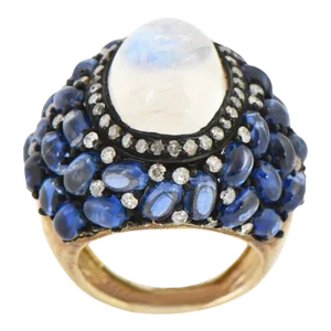 Moonstone, Kyanite and Diamond Cocktail Ring Size 7.25