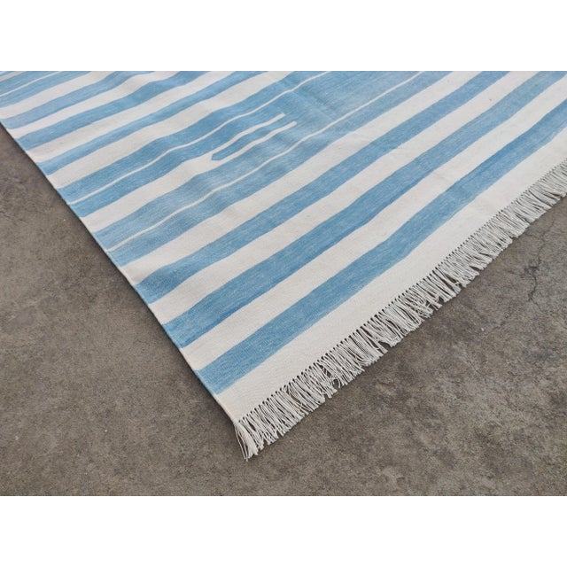 Not Yet Made - Made To Order Handmade Reversible Cotton Vegetable Dyed Blue and White Striped Rug-6'x9' For Sale - Image 5 of 12