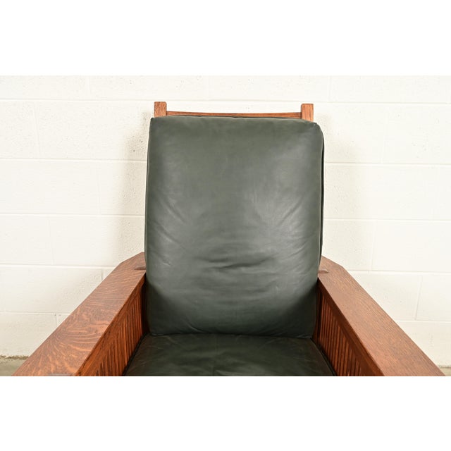 Wood Stickley Mission Oak Arts & Crafts Reclining Morris Lounge Chair With Ottoman For Sale - Image 7 of 17