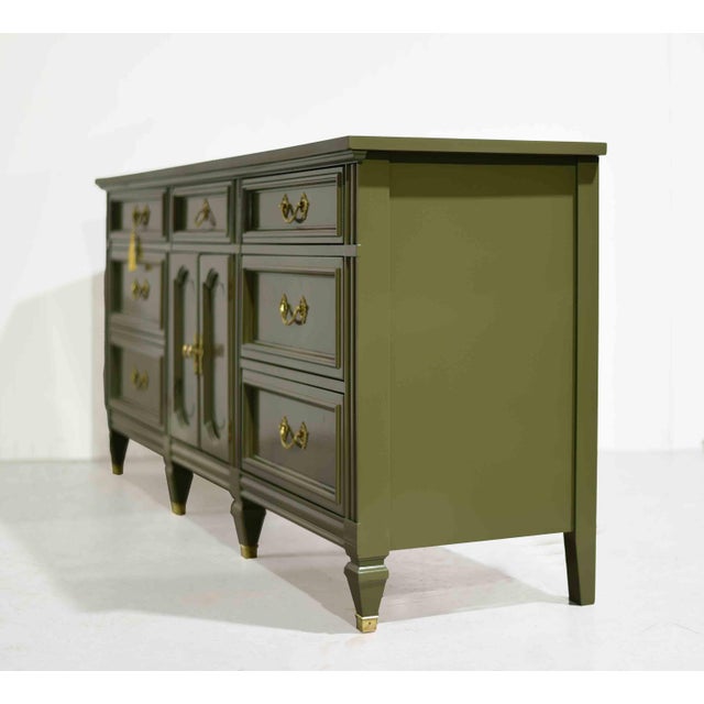 Brass Mid Century French-Inspired Sideboard With Louis XV Brass Hardware by Dixie - Newly Painted For Sale - Image 8 of 16