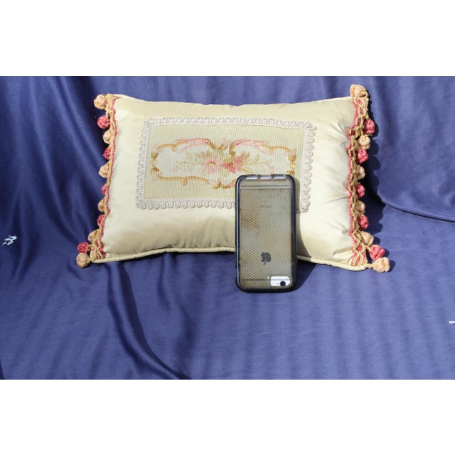 French 19 C. French Aubusson Silk Pillow For Sale - Image 3 of 4