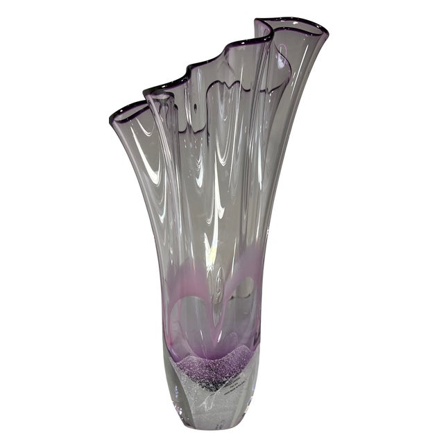 11 3/4 In. Vintage 24 % Lead Crystal Amethyst Purple Art Glass Handkerchief Ruffle Vase For Sale - Image 13 of 17
