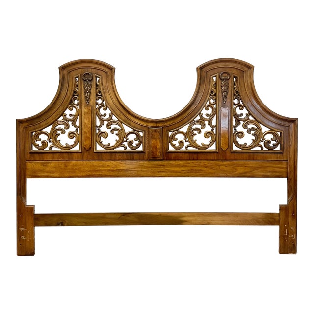 1968 Mid-Century Italian Mediterranean Thomasville King Headboard With Burlwood Accents For Sale