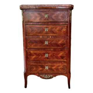 19th C. French Transitional 5-Drawer Chest With Brocatelle Jaune Marble Top For Sale