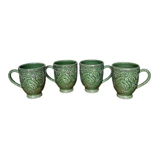 Vintage Majolica Turkey Mugs by Bordallo Pinheiro Set of Four For Sale
