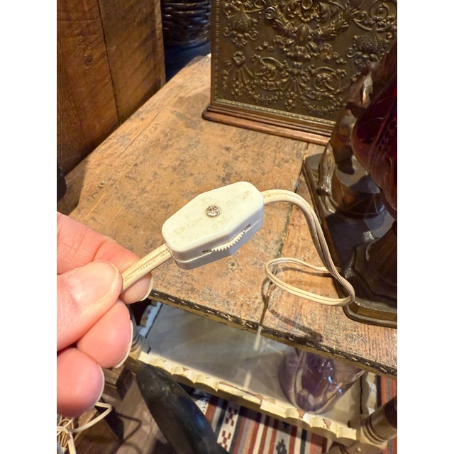 1930s Gibraltar Art Deco Spelter Elephant Table Lamp With Ruby Red Glass Shade For Sale - Image 9 of 13