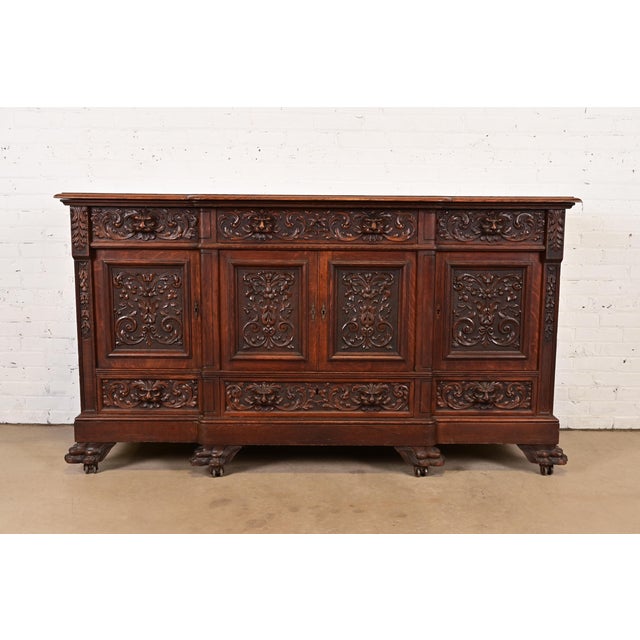 R. J. Horner Renaissance Revival Carved Oak Sideboard or Bar Cabinet, Circa 1890s For Sale - Image 10 of 10
