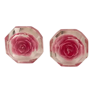 1960s Rose Embedded Lucite Knobs - A Pair