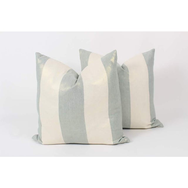 Shimmer Blue Linen Stripe Pillows Pr Chairish