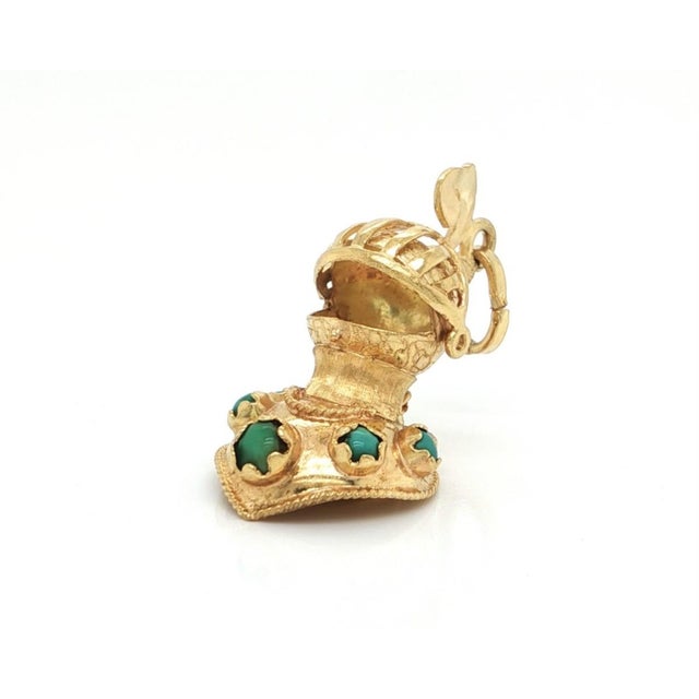 Metal Mid 20th Century 18k Yellow Gold Turquoise Medieval Knights Helmet Charm Pendant For Sale - Image 7 of 9