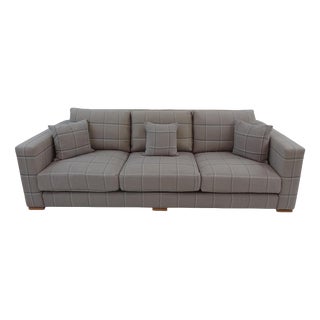Large Square Arm Sofa in Soft Grey Check Fabric by George Smith For Sale