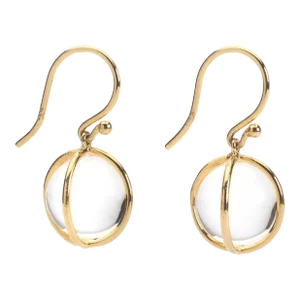 Rock Crystal Caged Ball Earrings on Wire - A Pair