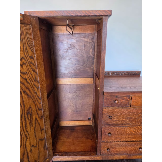 Mission Arts & Crafts Chifferobe Dresser Armoire Combo For Sale - Image 9 of 10