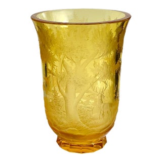 Antique Moser Karlovy Vary Engraved Large Landscape Scenic Vase, Signed For Sale