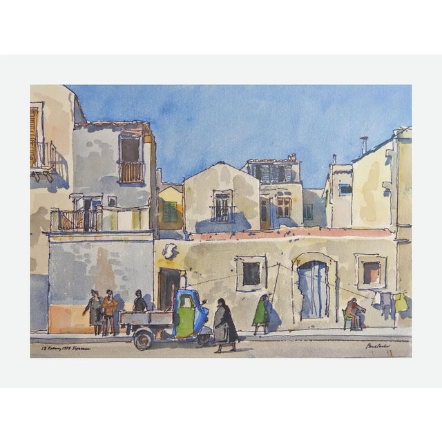 1978 Syracuse Italy Cityscape Watercolor Painting For Sale - Image 4 of 4