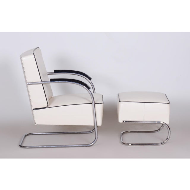 Metal Set of Bauhaus Armchair and Ottoman in Chrome from Mücke-MelderCzech, 1930s For Sale - Image 7 of 14