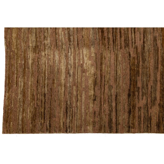 2010s 9 X 12 Contemporary Soumak Handmade Geometric Jute Rug in Tan Color For Sale - Image 5 of 11