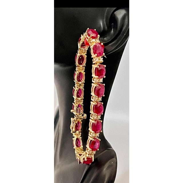 24 Carat Ruby & 1 Carat Diamond Affordable Tennis Bracelet 14 Karat Yellow Gold For Sale - Image 18 of 18