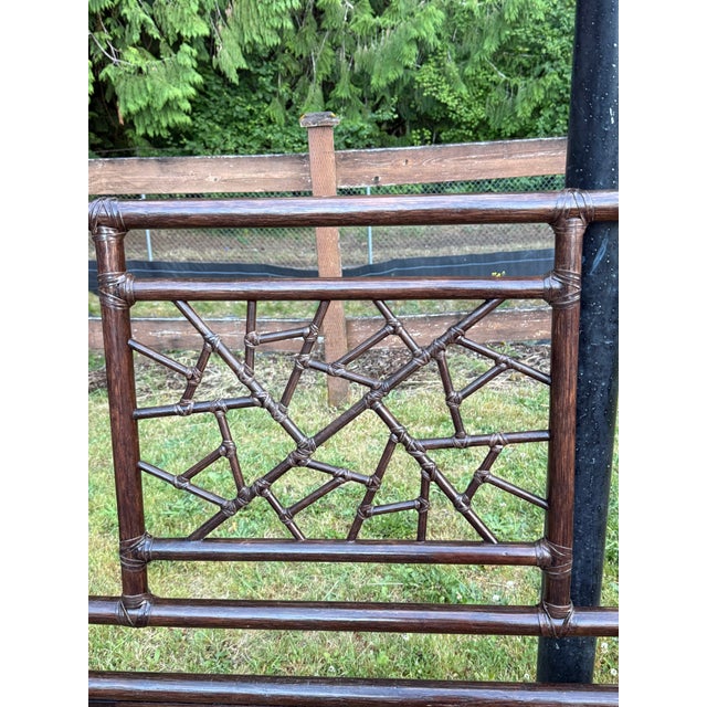 1970s Vintage McGuire Dark Bamboo & Ebonized Mahogany Leather Queen Size Headboard For Sale In Seattle - Image 6 of 8