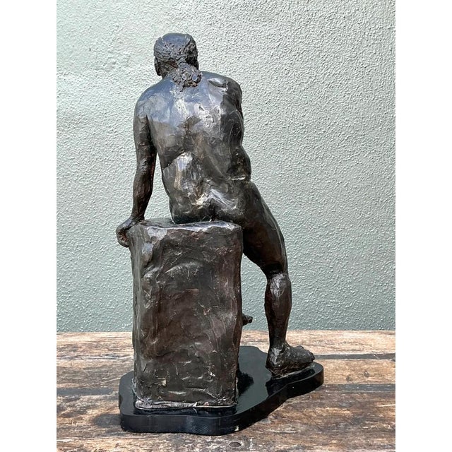 Metal Vintage Bronzed Terracotta Seated Male Sculpture For Sale - Image 7 of 12