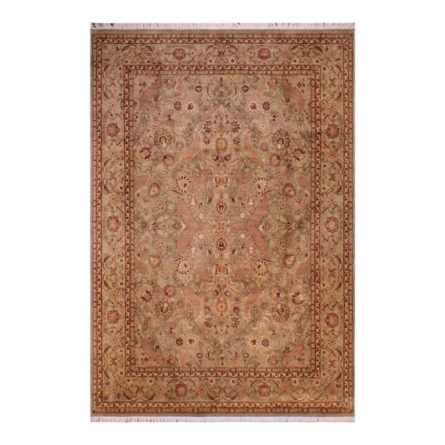 Elegant Floral 1990's Pak-Persian Taupe/Green Wool Rug - 9'1'' X 12'4'' For Sale